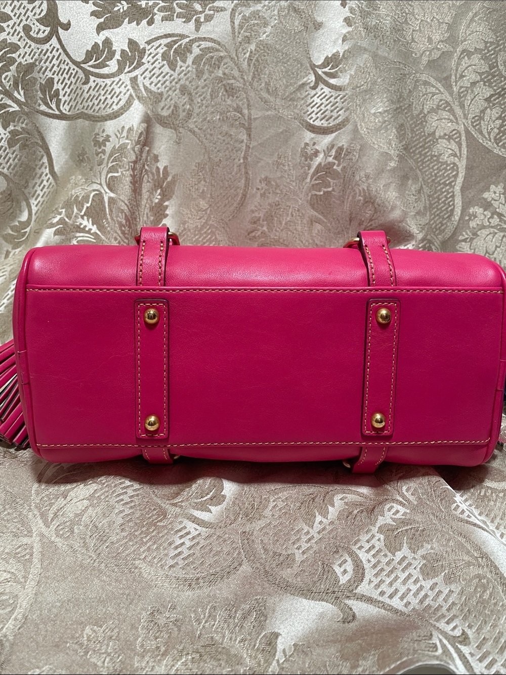 Dooney & Bourke Fuchsia Leather Satchel with Gold Hardware - Picture 6 of 12
